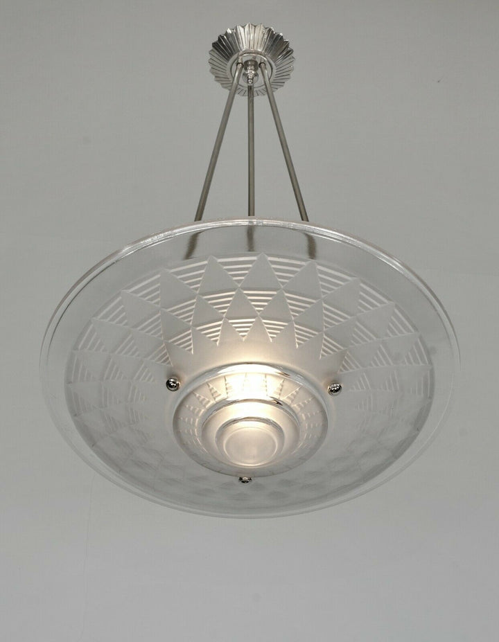 PETITOT : large French 1930 art deco pendant #2 ... chandelier muller era France