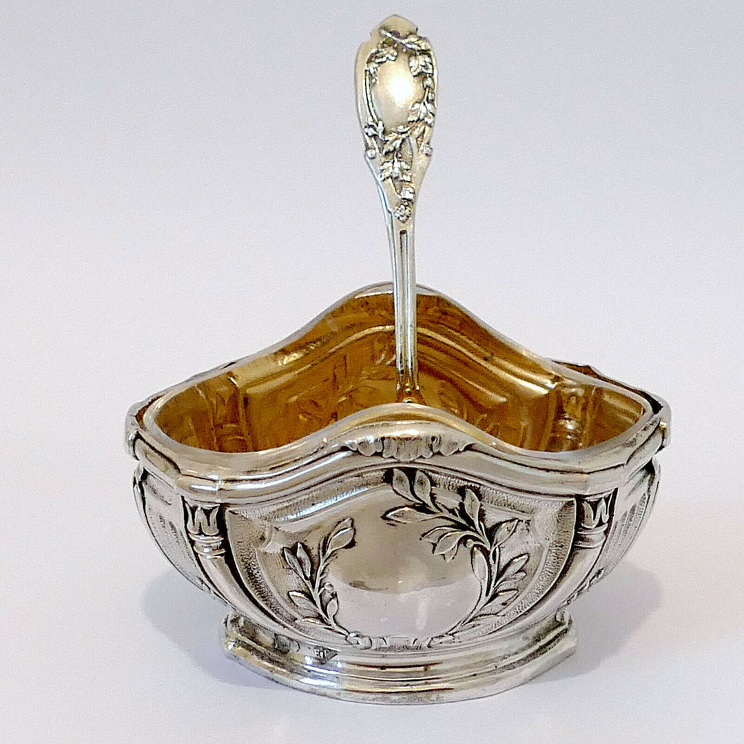 Puiforcat French Sterling Silver 18k Gold 4 Salt Cellars, Spoons, Box, Empire
