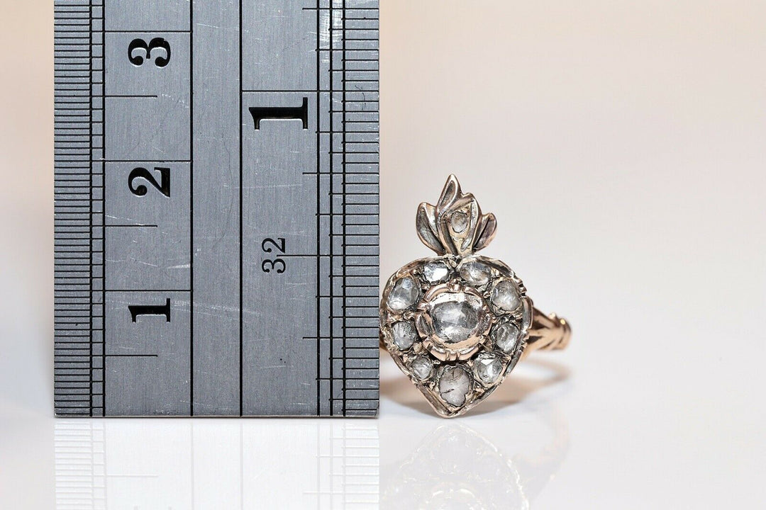 アンティーク オリジナル 8K オスマン ナチュラルローズカットダイヤモンドのハートリング