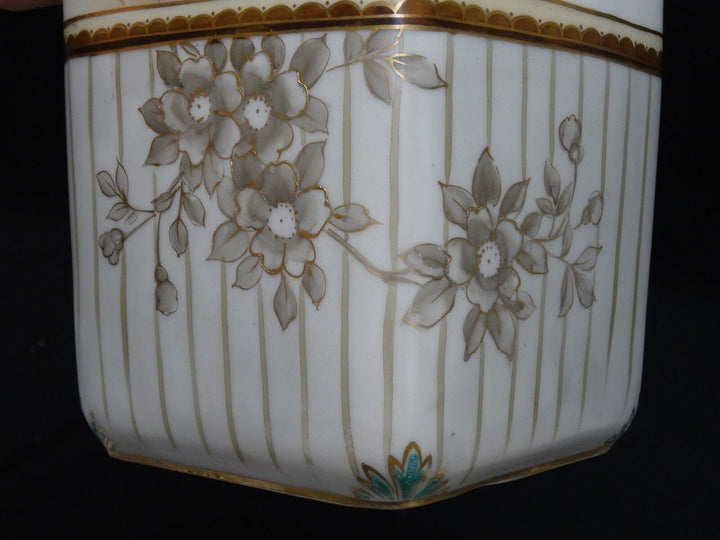 RARE ANTIQUE c.1911 MORIMURA NORITAKE HAND PAINTED GILDED FLORAL VASE ~ 8"