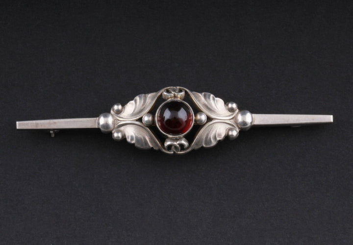 Georg Jensen Sterling Brooch # 224B w. Garnet. Silver. Design: GJ himself. RARE