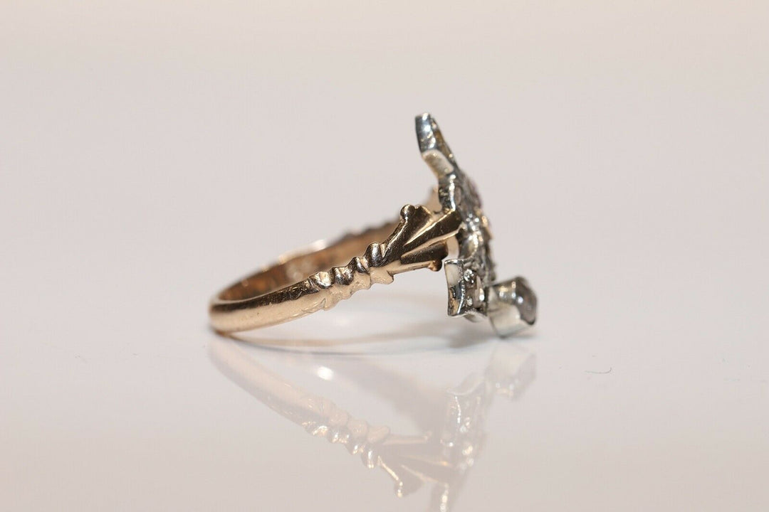 アンティーク 8K ナチュラルローズカットダイヤモンドとカリバールビーのオスマンリング