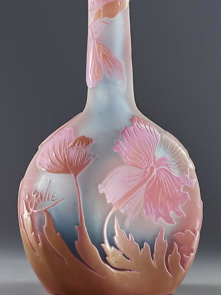 エミールガレ　ピンクの花の幻想的なバンジョー型花瓶