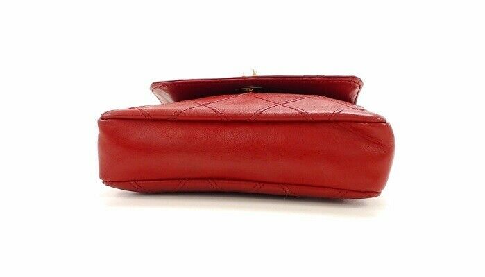 Auth CHANEL Quilted CC Chain Belt Waist Bum Bag Red Leather