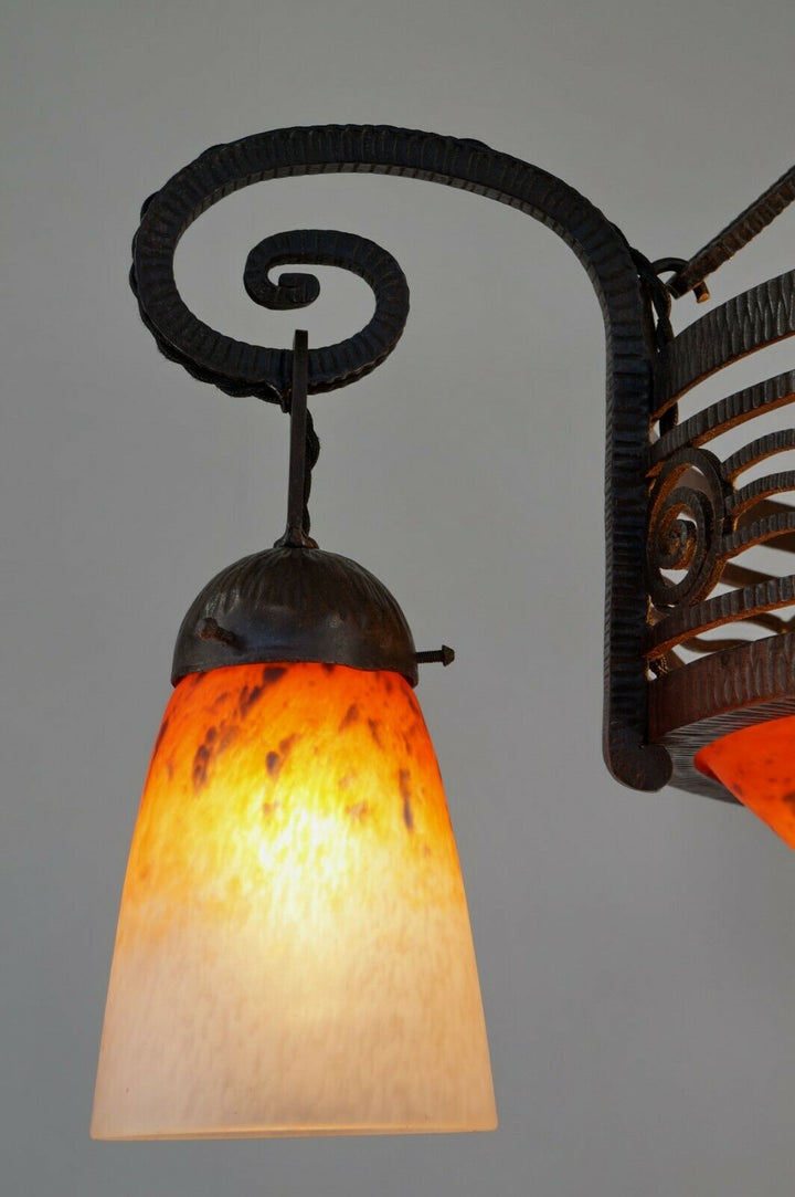 FOURNET & SCHNEIDER : signed FRENCH 1930 ART DECO CHANDELIER .... lamp daum era