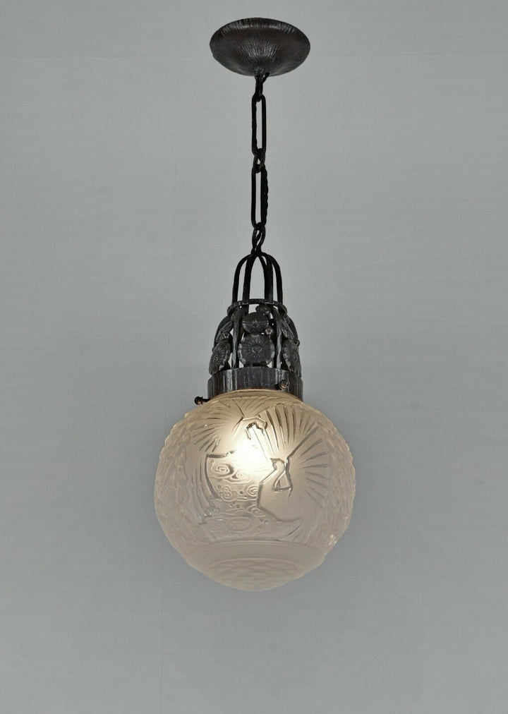 VASSEUR & MULLER FRERES : FRENCH ART DECO PENDANT chandelier 1930 peacock France