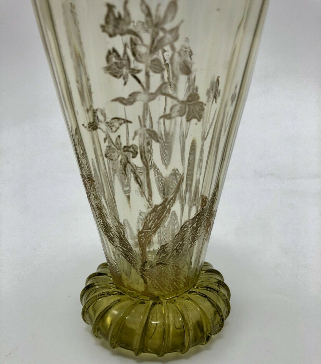 VERRE A VIN AMBRE CRISTALLERIE EMILE GALLE NANCY DECOR FLORAL ART NOUVEAU Z375