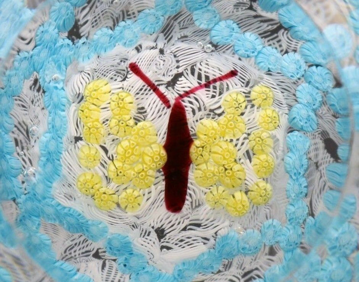 Large DAZZLING Multifaceted BACCARAT Millefiori BUTTERFLY Art Glass PAPERWEIGHT