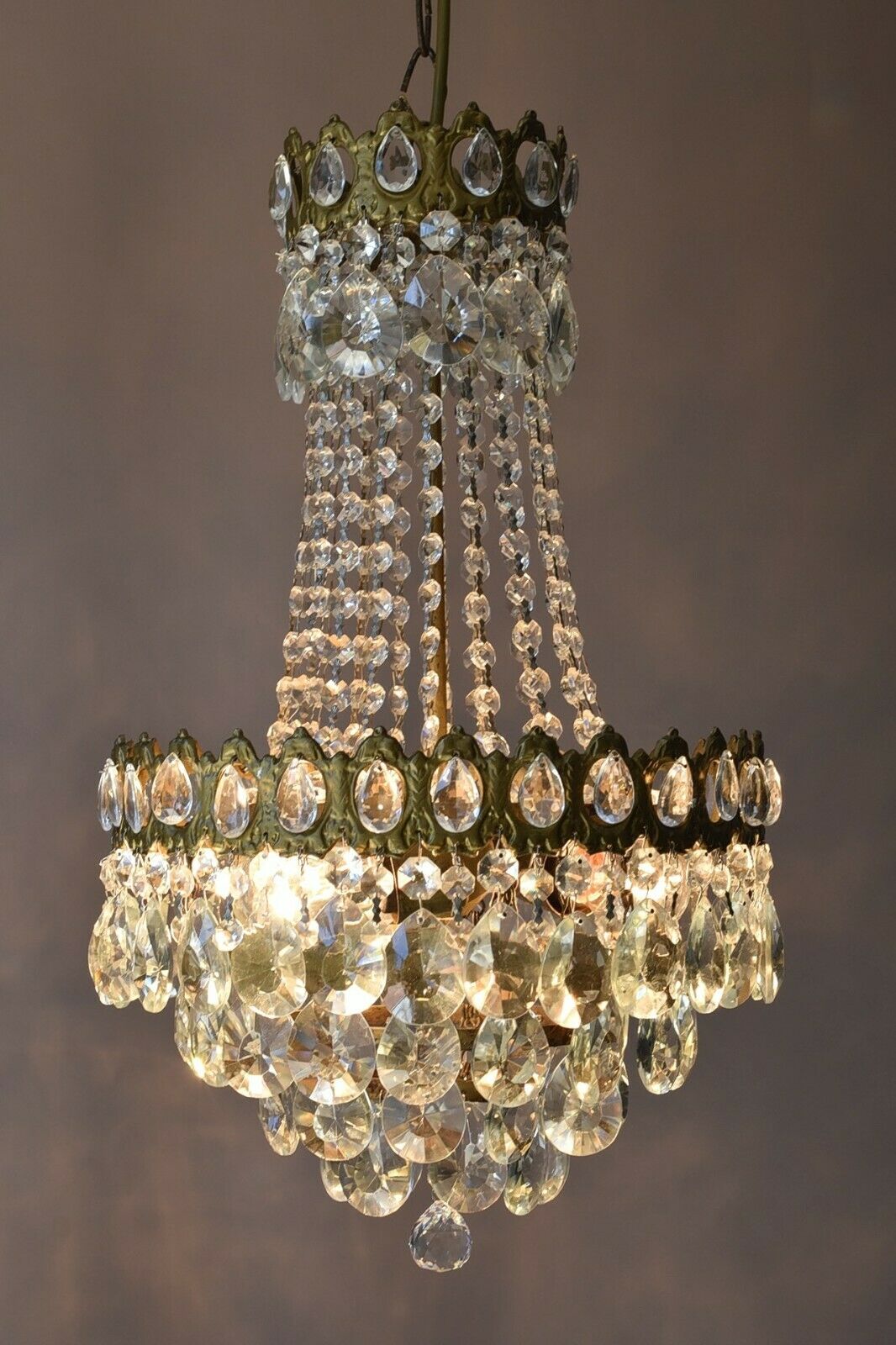 Two Antique Vintage Crystal Chandeliers, Ceiling Lighting, pendants, Home Lamps