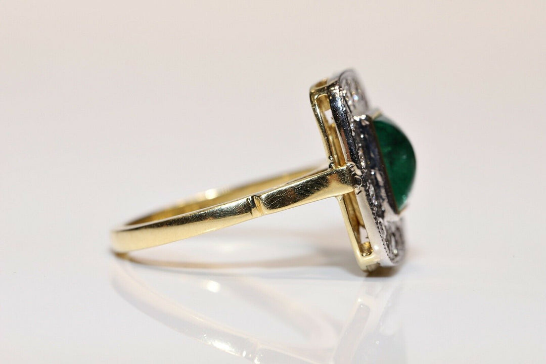 18K ナチュラルダイヤモンドとエメラルドのリング