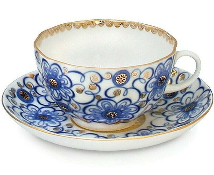 Bindweed Teacup w/ Saucer by Imperial Porcelain Russian Lomonosov LFZ IFZ