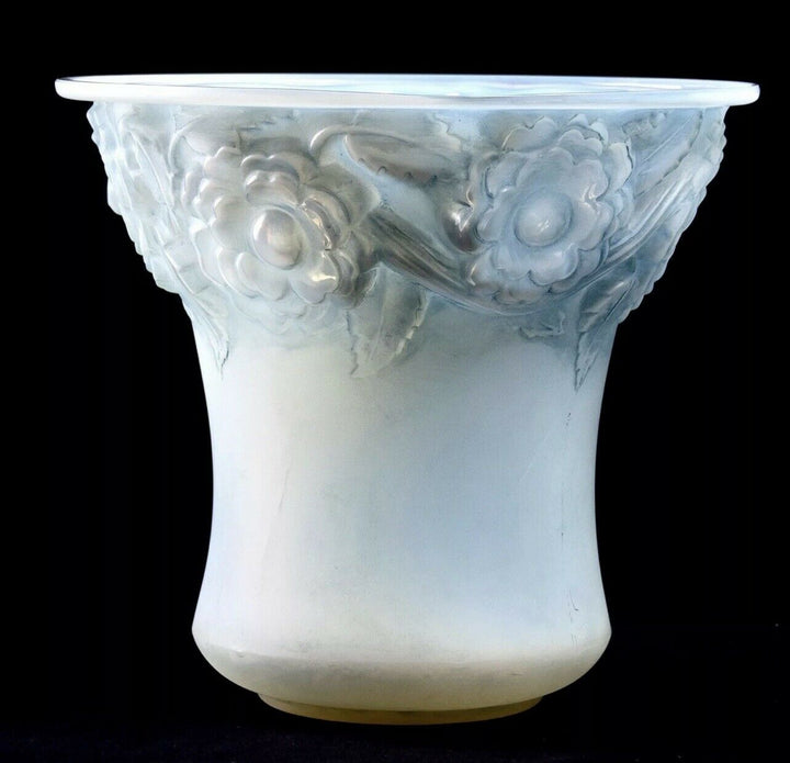 Vase Orleans René Lalique Opalescent Patine Bleu R.Lalique Double Cased Glass