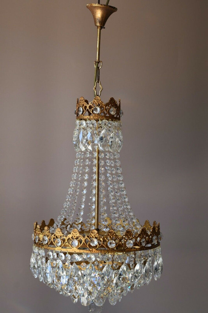 Empire Vintage Crystal Chandelier, Antique Glass Lighting, French Lighting lamp
