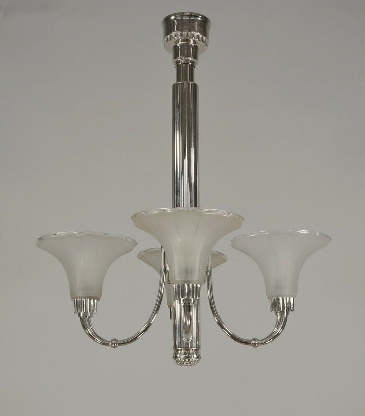 PETITOT : 1935 FRENCH ART DECO CHANDELIER ........ modernist lustre machine age