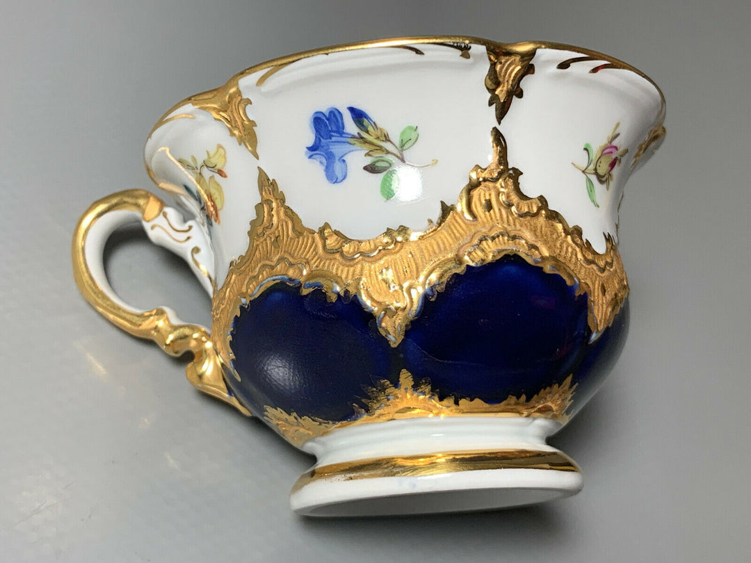 MEISSEN MOKKA GEDECK 2-TLG TASSE UT B-FORM KOBALTBLAU STREUBLÜMCHEN VIEL GOLD
