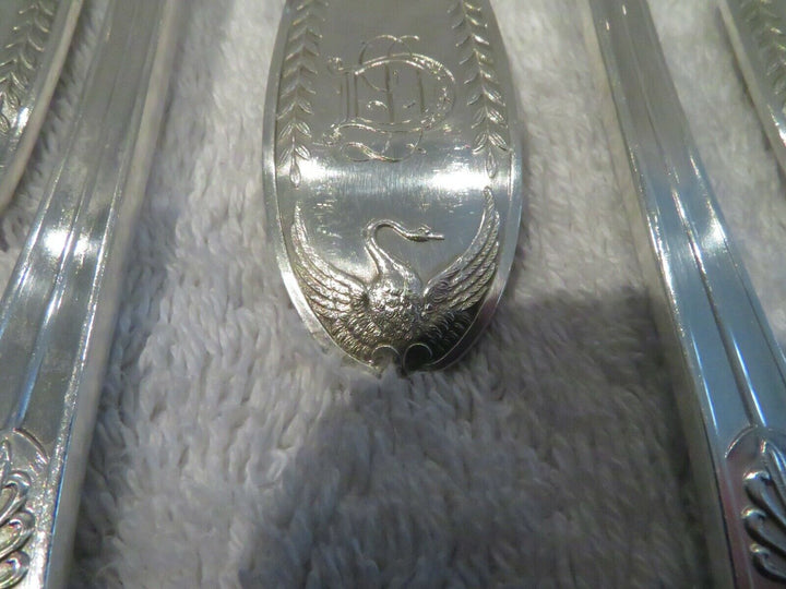1900 French sterling 950 silver 6 dinner forks 6 soup spoons E Puiforcat swan