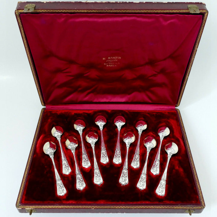 Puiforcat Masterpiece French Sterling Silver 18k Gold Tea Spoons Set 12 Pc, Box