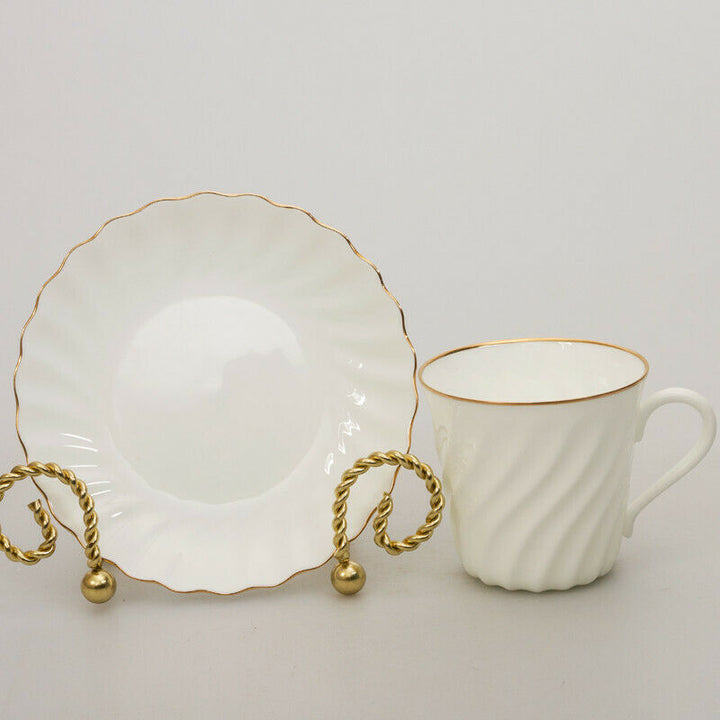 Golden Edge White Bone China Coffee Cup Saucer Imperial Porcelain Lomonosov LFZ