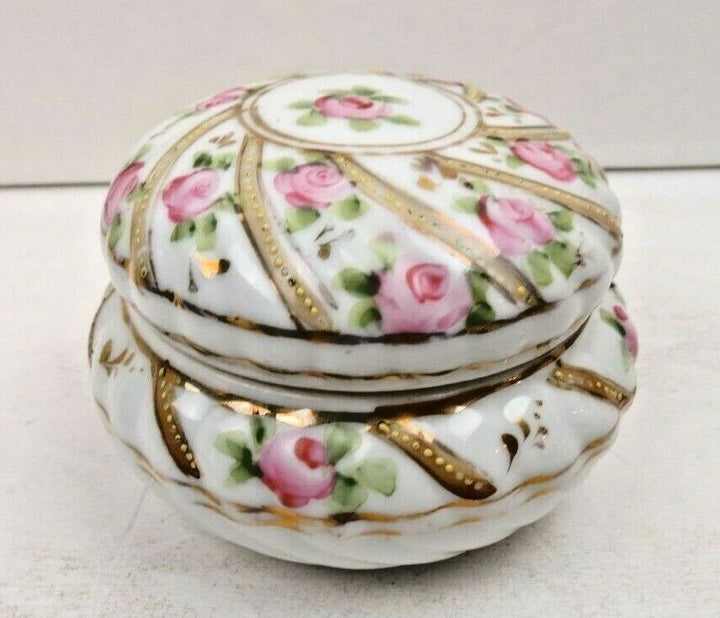 ANTIQUE MORIMURA NIPPON ROSES MORIAGE GOLD SWIRLS TRINKET DRESSER VANITY BOX