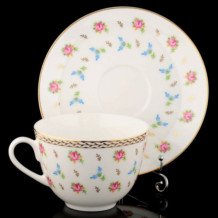 Imperial Porcelain Teacup & Saucer, Flower Waltz Pattern, LOMONOSOV, LFZ, IFZ