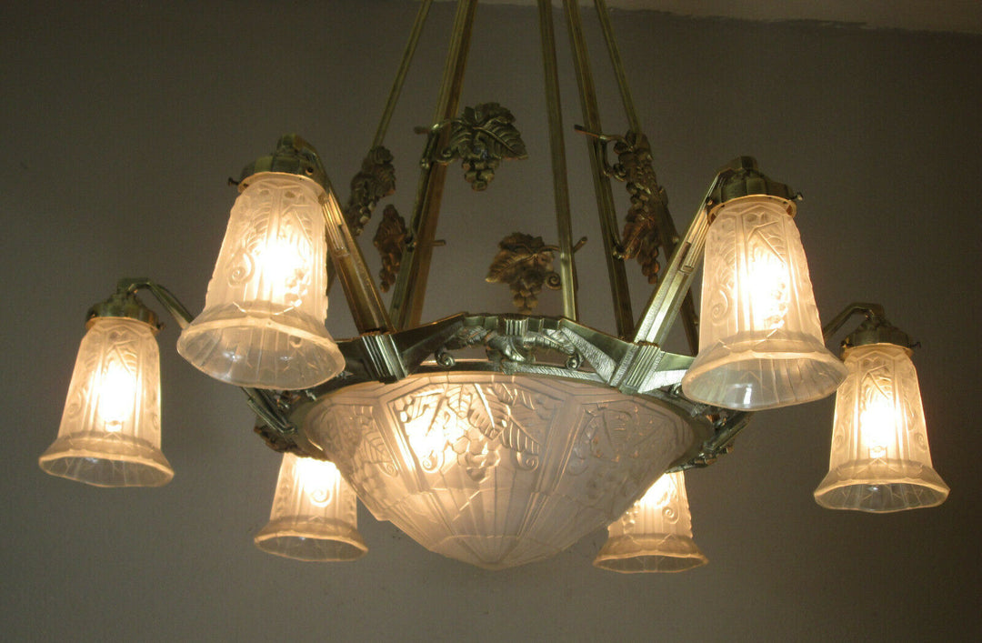 STUNNING FRENCH ART DECO CHANDELIER 1925 - BRONZE - SIGNED: P. MAYNADIER