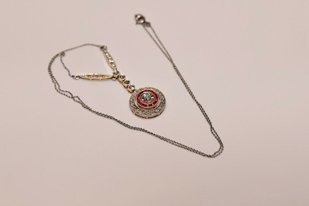 アンティーク アールデコ 18K ナチュラルダイヤモンドとルビーのネックレス