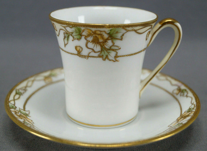 Nippon Morimura HP Orange Poppy Flowers & Gold Moriage Chocolate Cup & Saucer C
