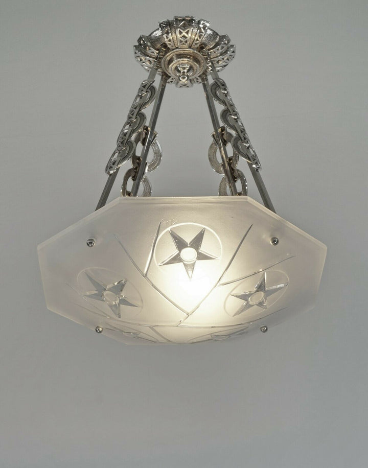 DEGUE : LARGE FRENCH 1930 ART DECO PENDANT CHANDELIER ... lustre lamp muller era
