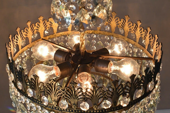 Brass Vintage Crystal Chandelier, Antique Lighting, lamp, Ceiling Light Pendant