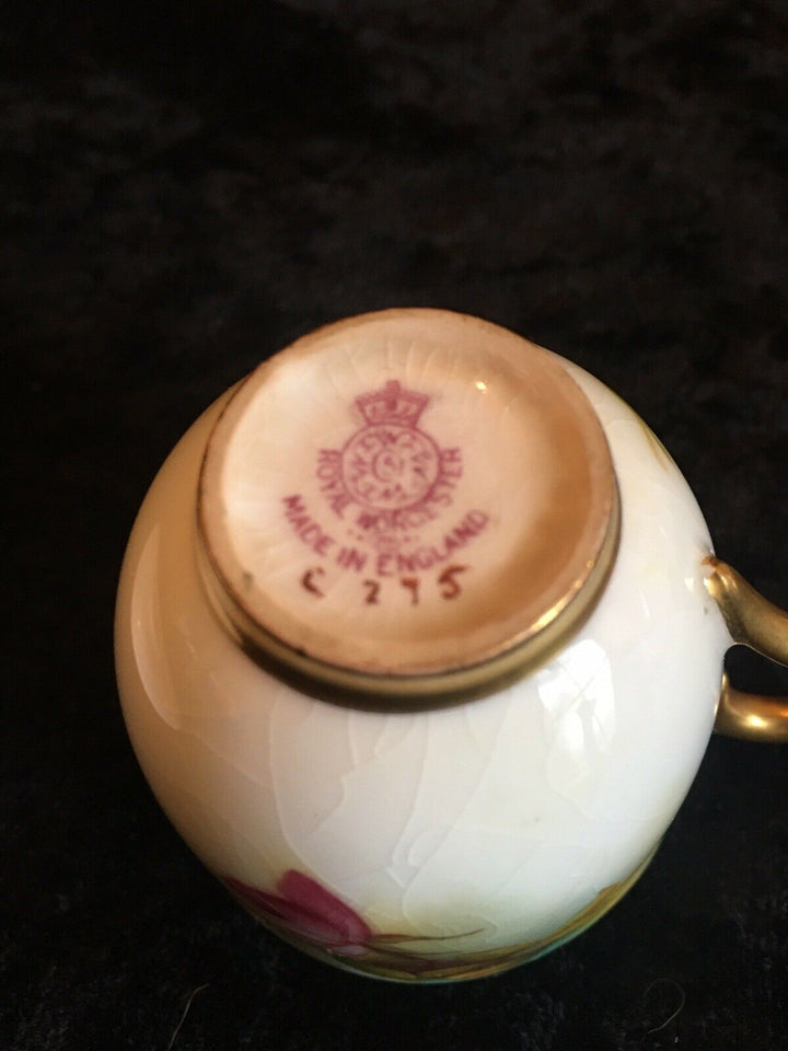 ROYAL WORCESTER ROSES CABINET CUP & SAUCER, WITH GOLD GILT PUCE BACKSTAMP