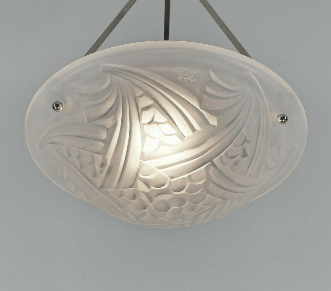 DEGUE : FRENCH 1930 ART DECO PENDANT ... chandelier Negra lamp muller era France