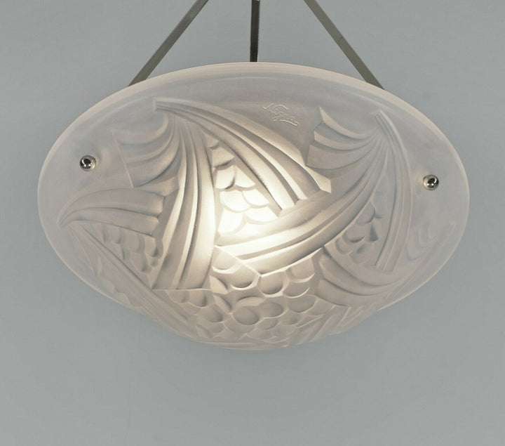 DEGUE : FRENCH 1930 ART DECO PENDANT ... chandelier Negra lamp muller era France