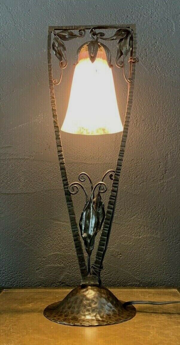 Schneider et Barthelemie-lampe art deco fer forgé martelé-muller-daum-brandt
