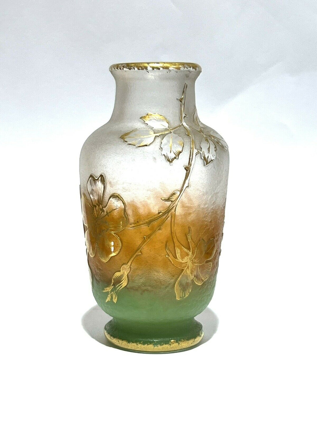 Flower vase daum golden butterflies flowers butterfly gold acid etched