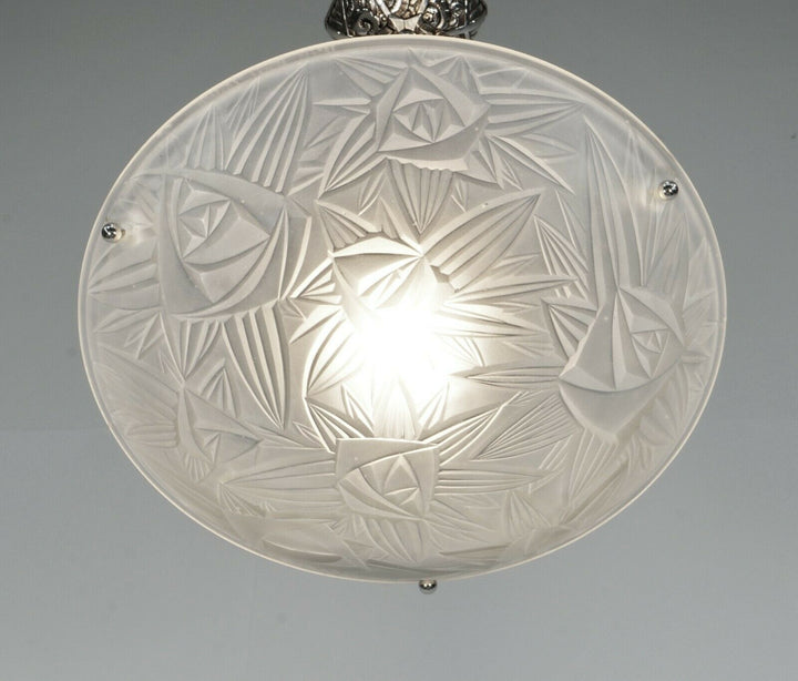 NOVERDY : FRENCH 1930 ART DECO PENDANT CHANDELIER .............. lamp muller era