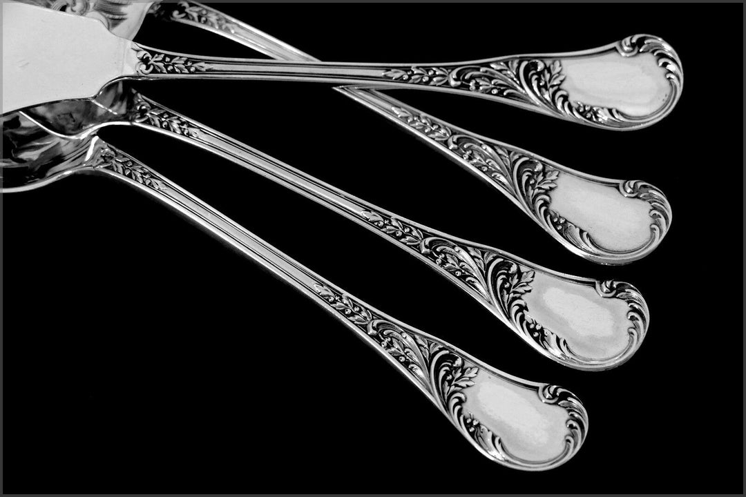 Queille French All Sterling Silver Dessert Hors D'oeuvre Set 4 pc w/box Rococo