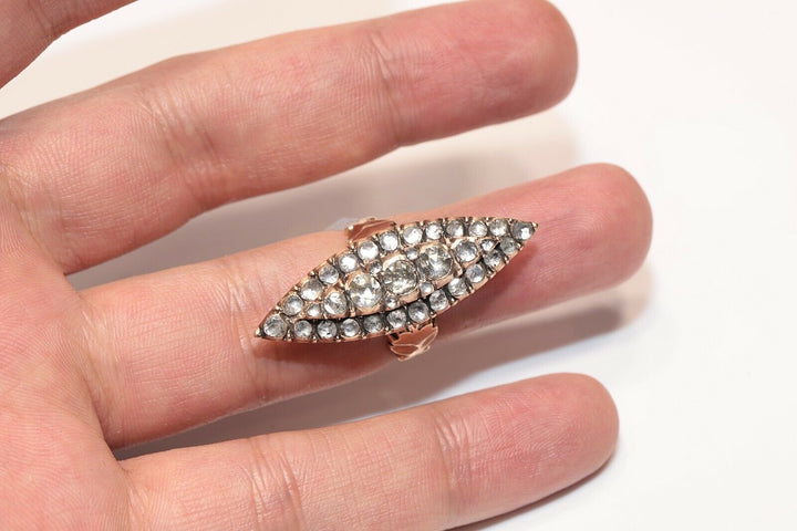 9K ナチュラルローズカットダイヤモンドのナヴェットスタイルリング