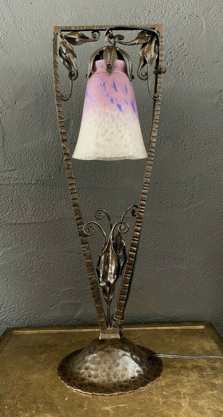 Schneider et Barthelemie-lampe art deco fer forgé martelé-muller-daum-brandt