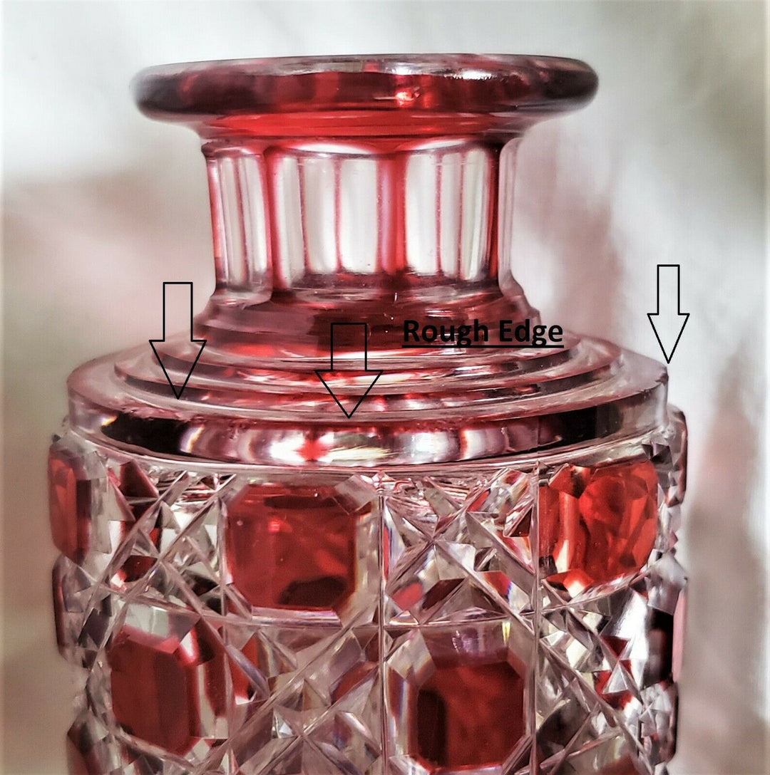 Antique Baccarat Red Cut to Clear Large Crystal Perfume Bottle w/Stopper