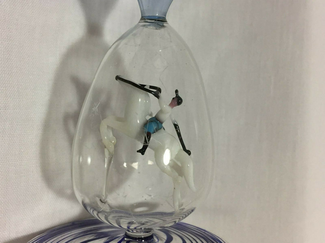 Bimini glass goblets, set of 4, polo riders, collectible, rare, art glass