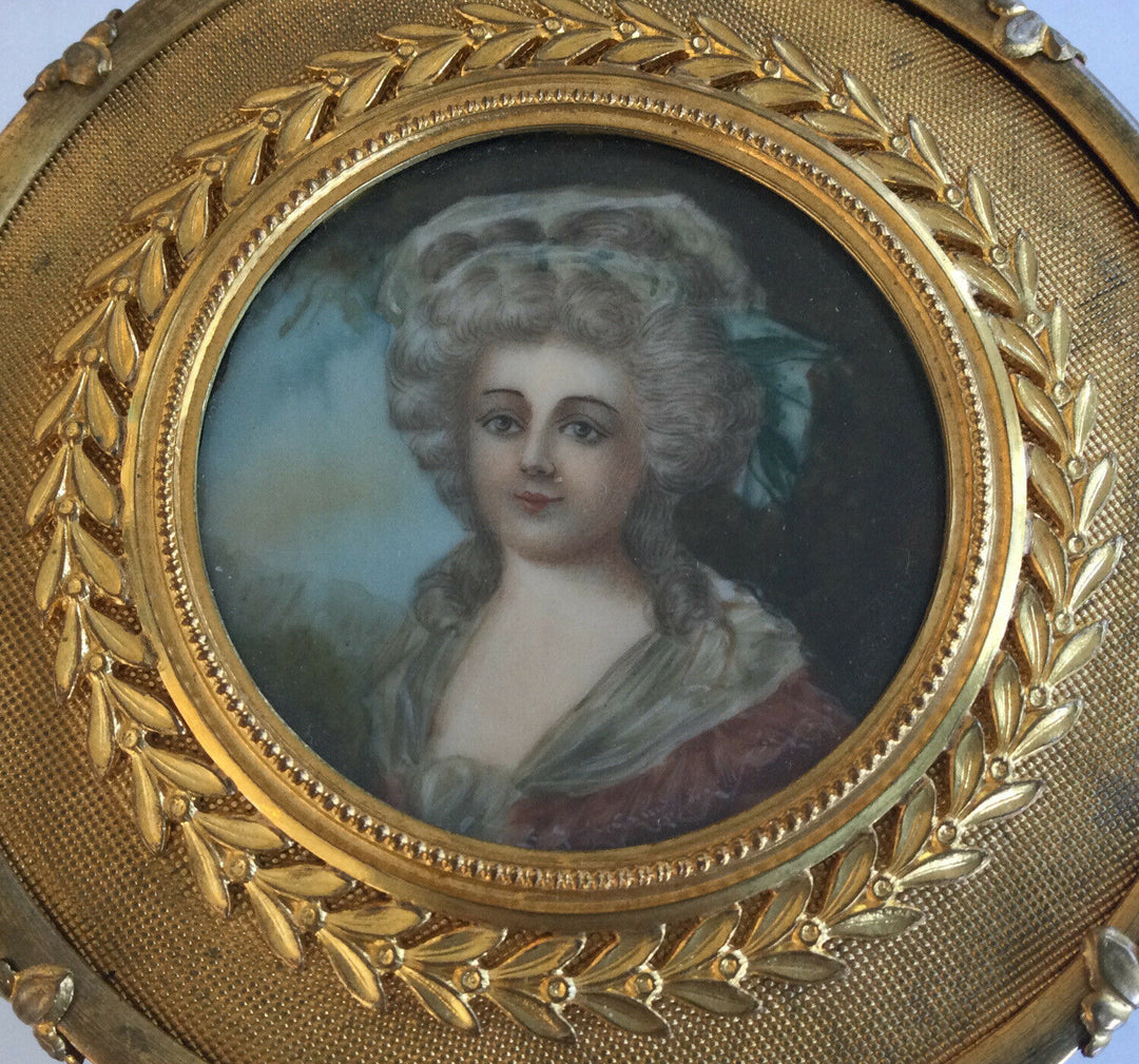 Antique French Crystal Ormolu Portrait Miniature Marie Antoinette Jewel Box 1890