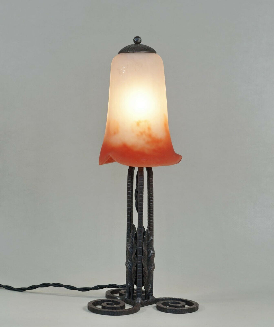 NOVERDY : FRENCH 1930 ART DECO LAMP . wrought iron ..... degué muller era France