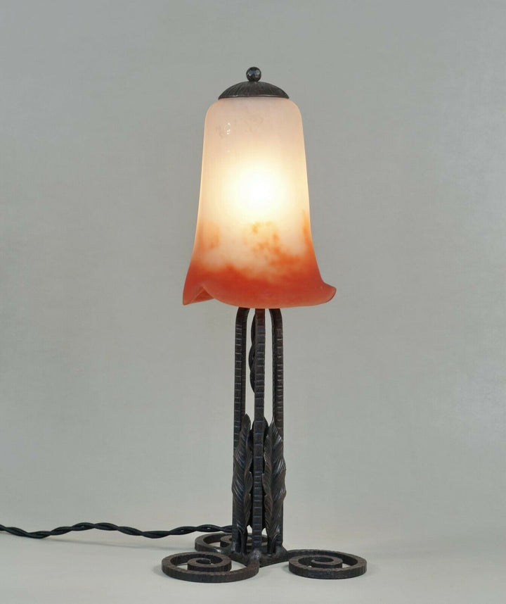 NOVERDY : FRENCH 1930 ART DECO LAMP . wrought iron ..... degué muller era France