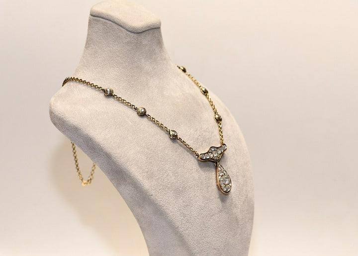 アンティーク ヴィクトリアン 18K 涙のモチーフ ナチュラルダイヤモンドのネックレス