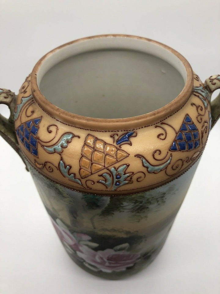 Large NIPPON NORITAKE FLORAL VASE Antique Soft Matte Finish