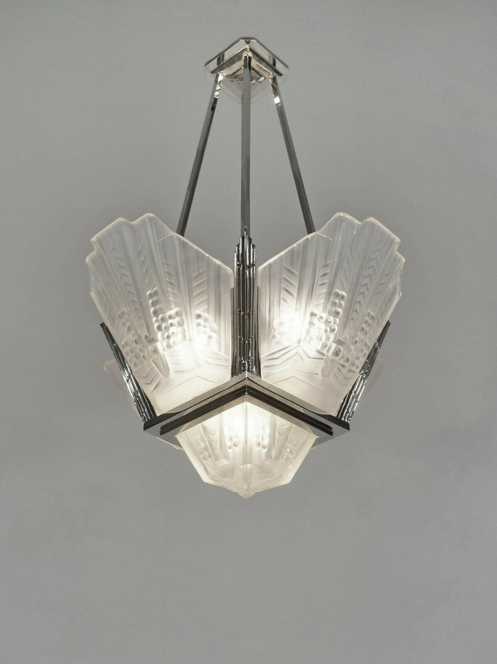 EJG : FRENCH ART DECO CHANDELIER ...........................1930 muller era lamp