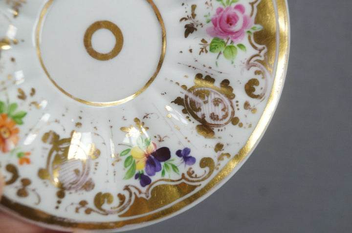 KPM Berlin Hand Painted Multicolor Floral & Gold Demitasse Cup & Saucer C. 1840s