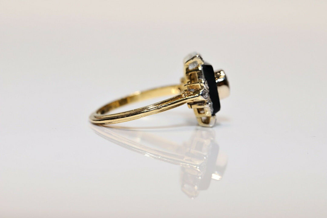 アンティーク 18K アールデコ ナチュラルダイヤモンドとオニキスのリング