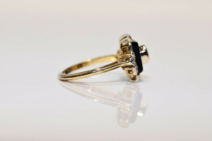 アンティーク 18K アールデコ ナチュラルダイヤモンドとオニキスのリング