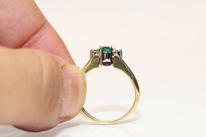 ヴィンテージ 18K ナチュラルダイヤモンド、エメラルド、ルビーのリバーシブルリング
